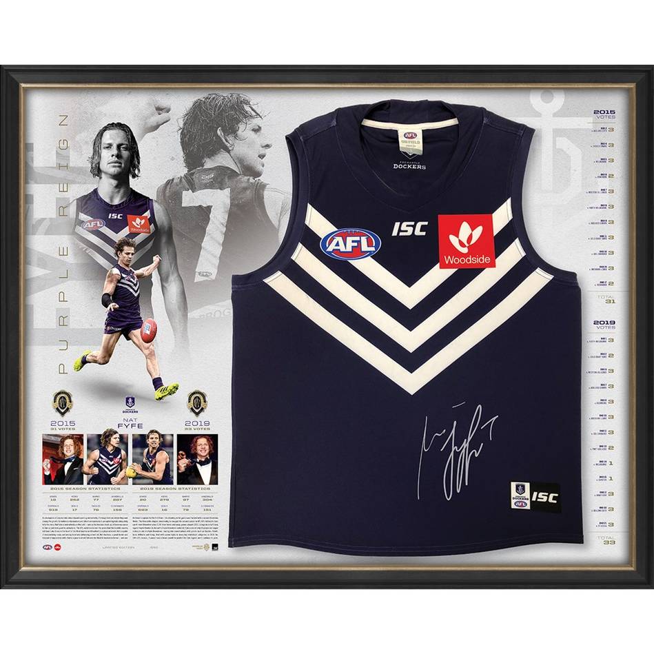 FREMANTLE-Nat Fyfe Signed 2019 Brownlow Medal Guernsey