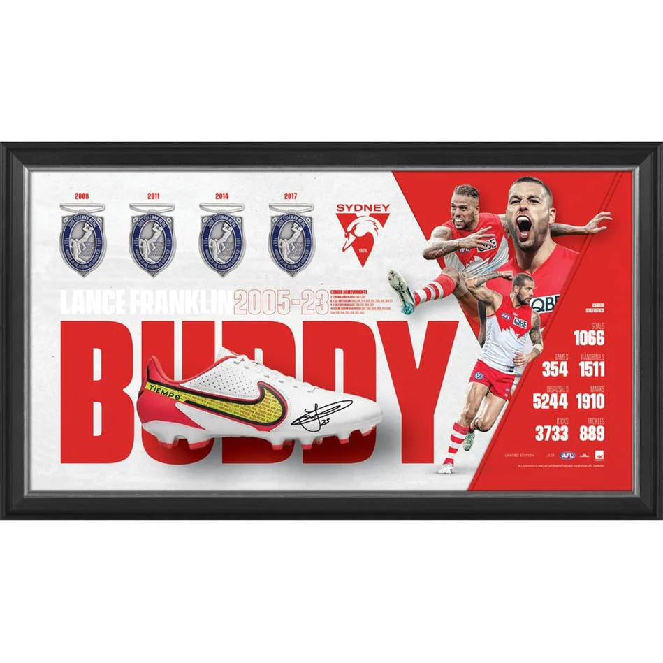 SYDNEY SWANS-BUDDY FRANKLIN SIGNED BOOT DISPLAY