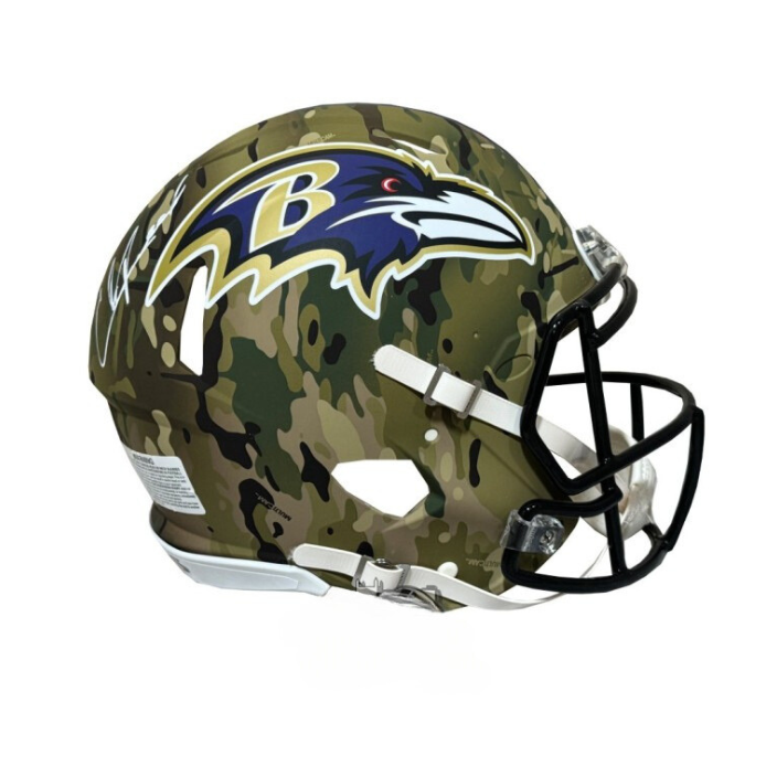 Ed Reed Autographed Baltimore Ravens Camo Authentic Full-Size Football Helmet - BAS (White Ink)