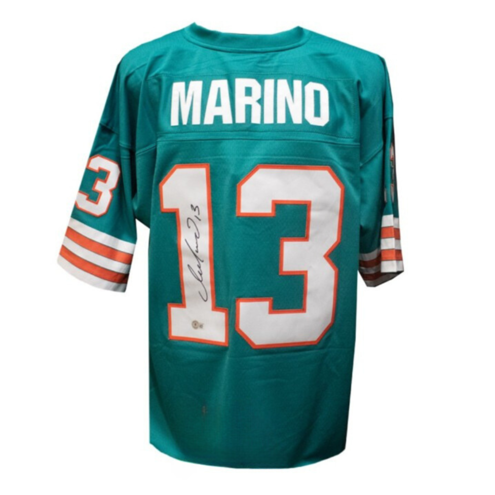 Dan Marino Autographed Miami Mitchell & Ness Teal Football Jersey - BAS Unframed