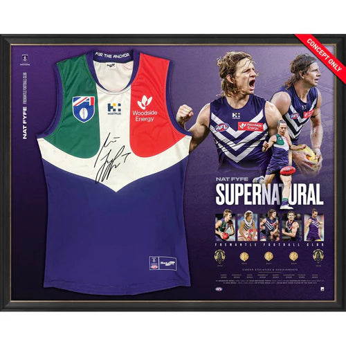 Fremantle - Nat Fyfe Signed Career Retro Guernsey Display