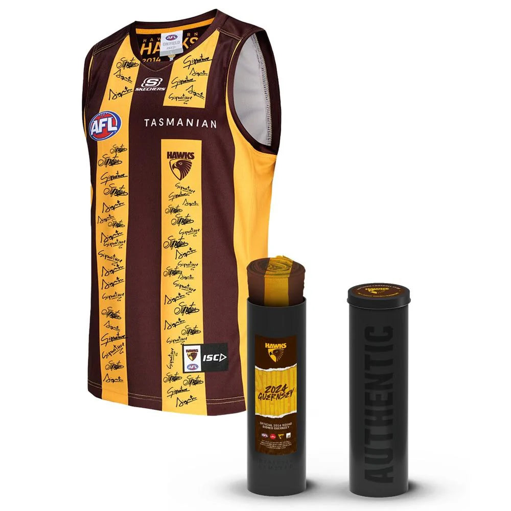 HAWTHORN-FRAMED HAWTHORN FOOTBALL CLUB 2024 SQUAD SIGNED GUERNSEY