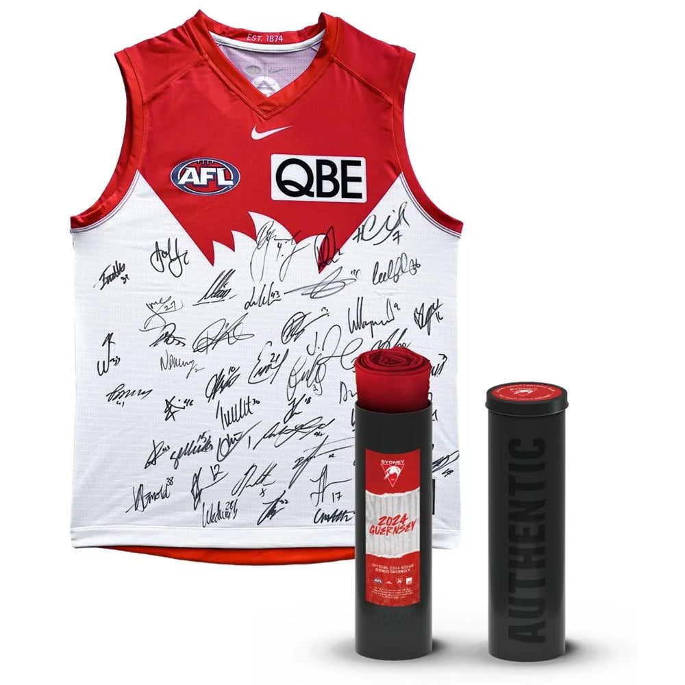 SYDNEY SWANS-FRAMED SYDNEY SWANS 2024 SQUAD SIGNED GUERNSEY