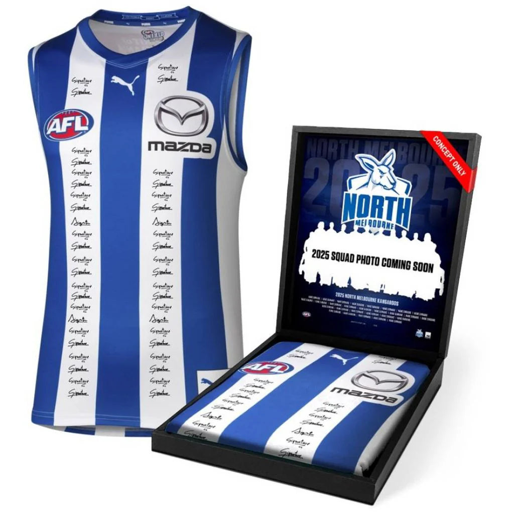 North Melbourne Kangaroos 2025 Squad Signed Guernsey (Framed)
