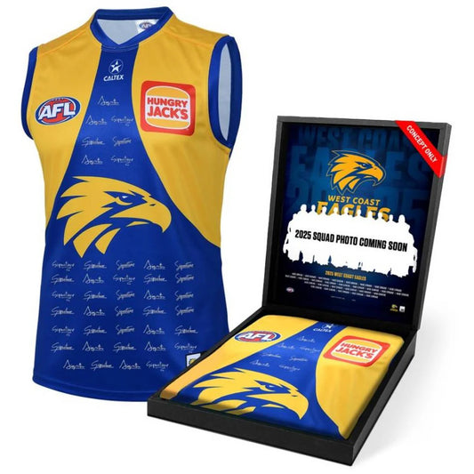 West Coast Eagles 2025 Squad Signed Guernsey (Framed)
