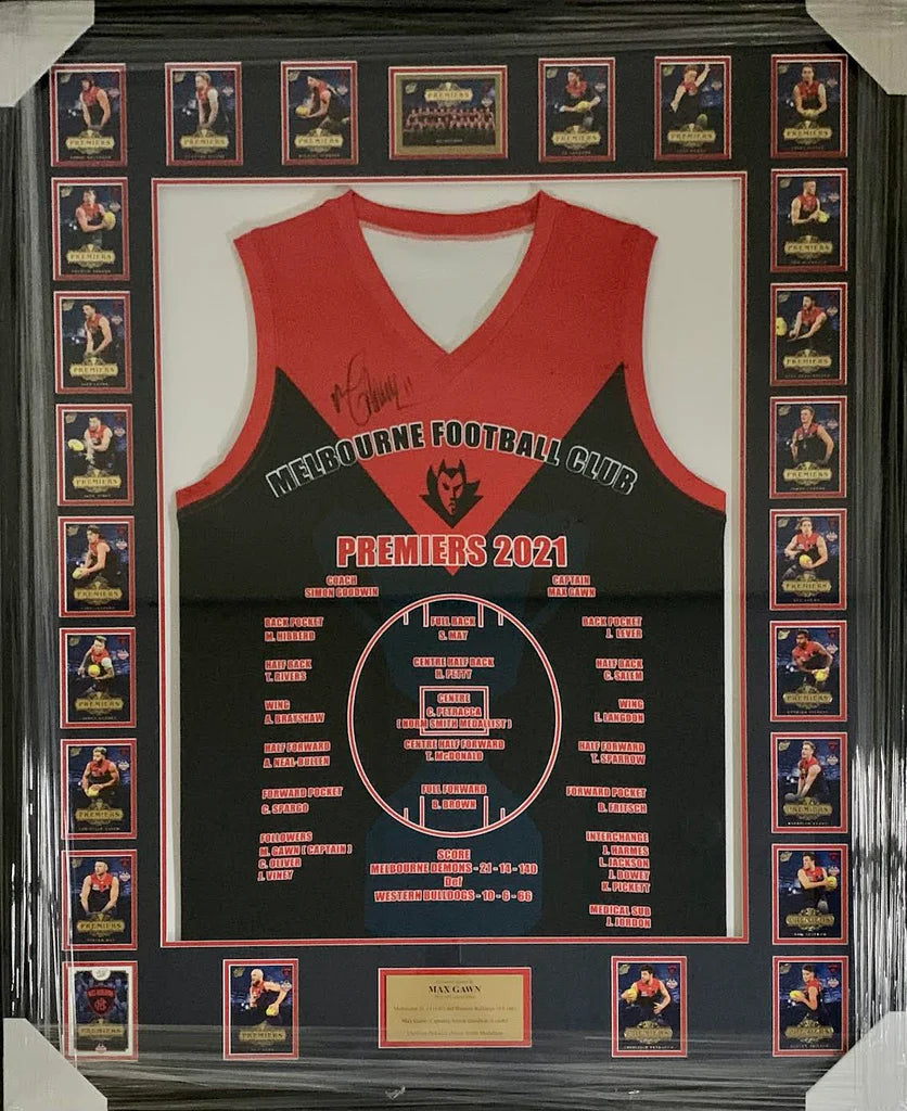 Melbourne 2021 Premiership Jersey & Cards Signed By Max Gawn