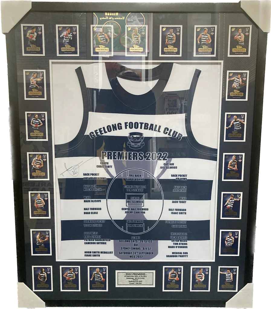 GEELONG-Tom Hawkins Signed 2022 Premiership Team Jumper With Cards