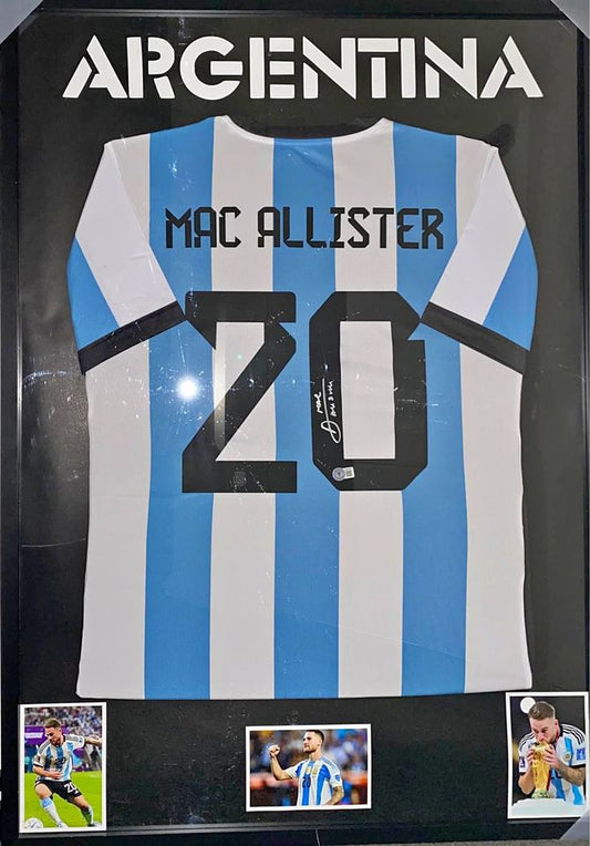 Alexis Mac Allister Signed Argentina 2022 World Cup Champions Jersey Framed