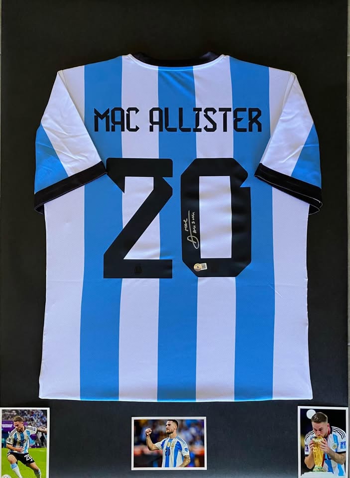 Alexis Mac Allister Signed Argentina 2022 World Cup Champions Jersey Framed
