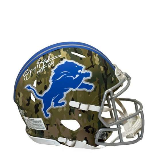 Barry Sanders HOF 04 Autographed Detroit Camo Authentic Full Size Helmet - BAS