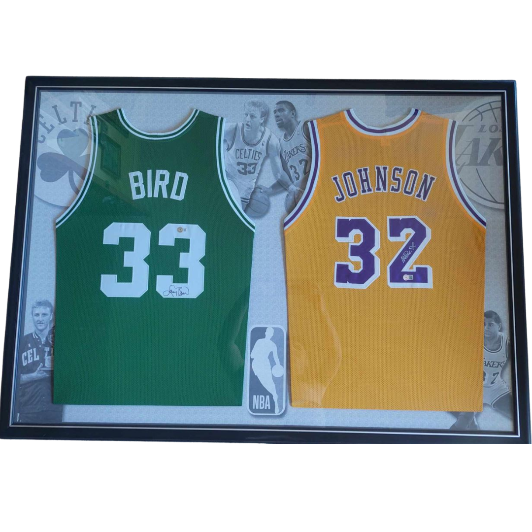 Magic Johnson and Larry Bird Signed Lakers and Celtics Jerseys