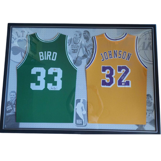 Magic Johnson and Larry Bird Signed Lakers and Celtics Jerseys