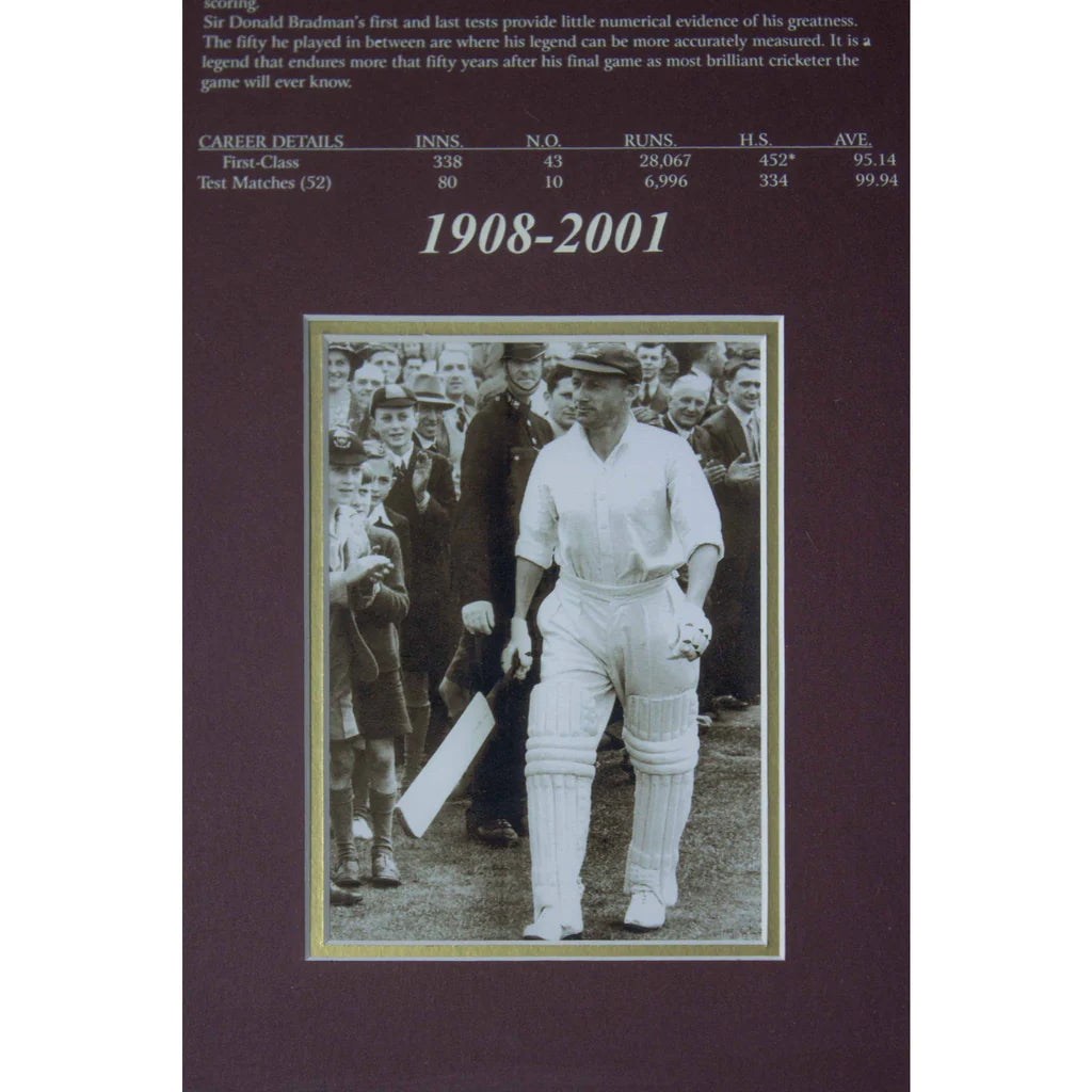 Bradman Signed Photo with Mini Bat