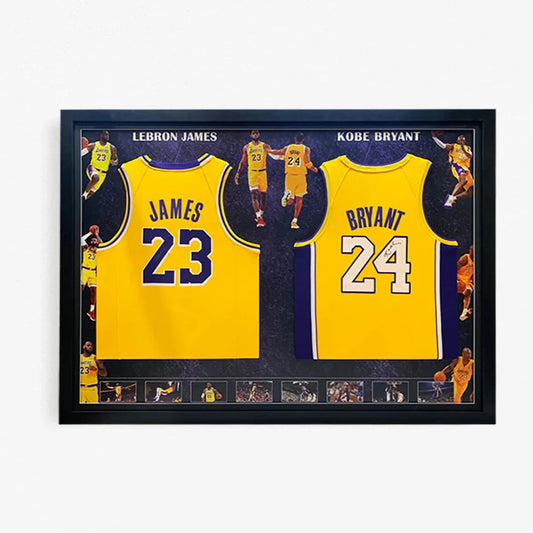 BASKETBALL-LeBron x Kobe Dual Signed Facimile Jerseys FRAMED