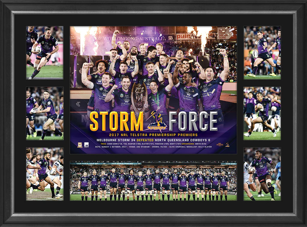 NRL-MELBOURNE STORM 2017 NRL PREMIERS 'STORM FORCE' FRAMED