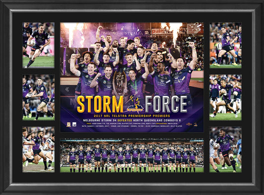 NRL-MELBOURNE STORM 2017 NRL PREMIERS 'STORM FORCE' FRAMED