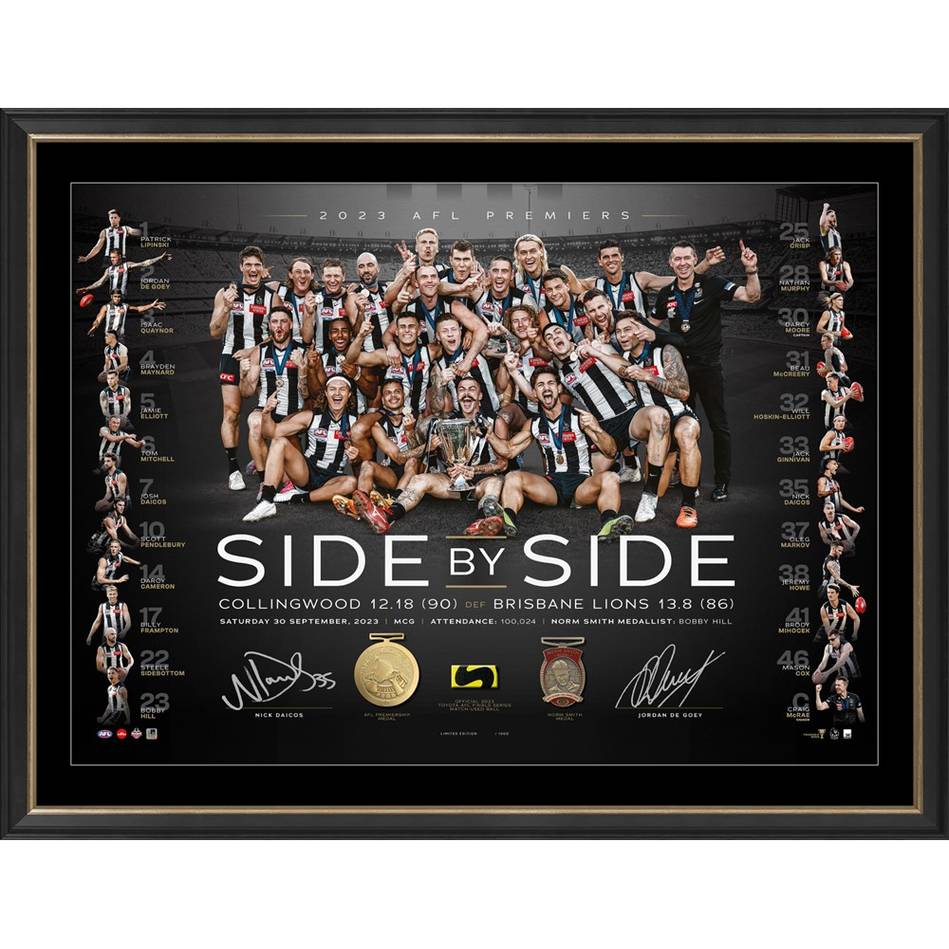 COLLINGWOOD-NICK DAICOS AND JORDAN DE GOEY 2023 PREMIERS DUAL SIGNED LITHOGRAPH