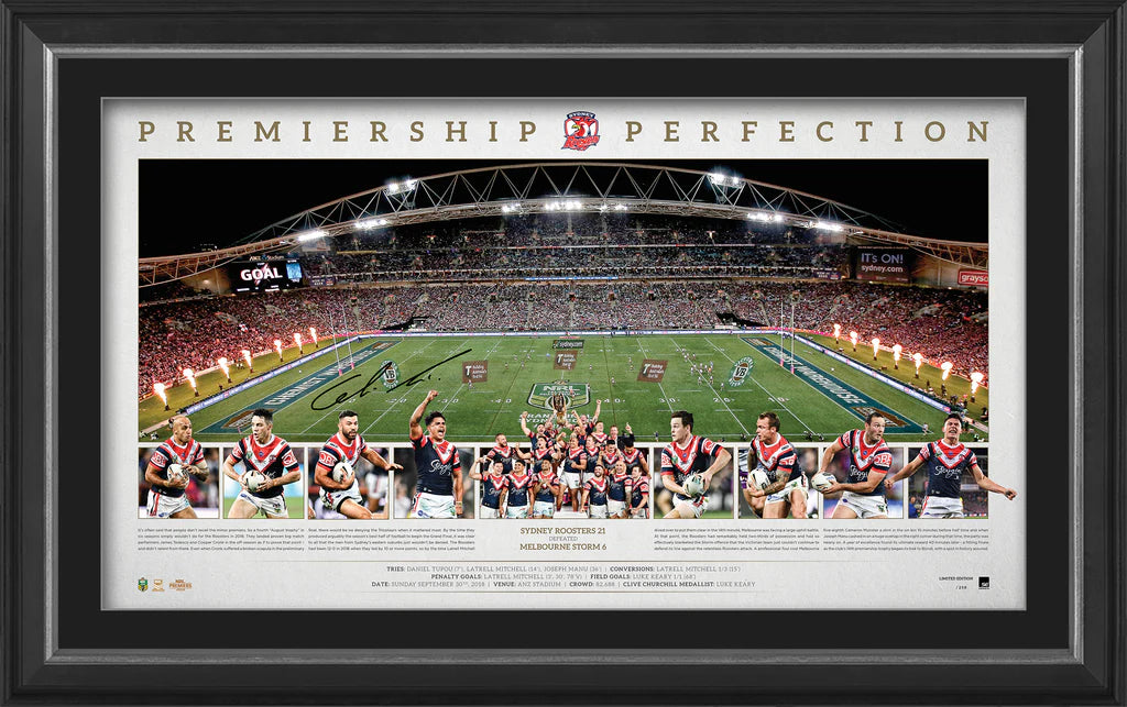 NRL- SYDNEY ROOSTERS 2018 PREMIERS SIGNED 'PREMIERSHIP PERFECTION'