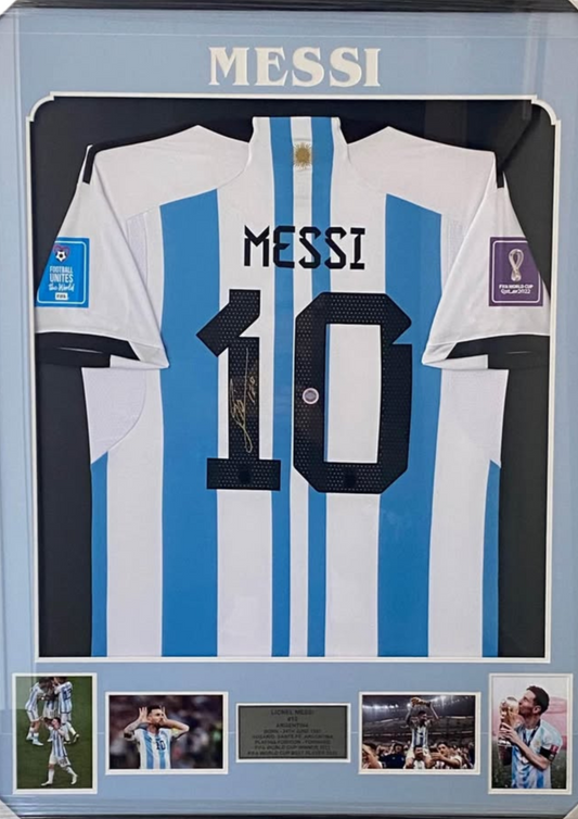 Lionel Messi Signed Argentina 2022 World Cup Champions Jersey Framed