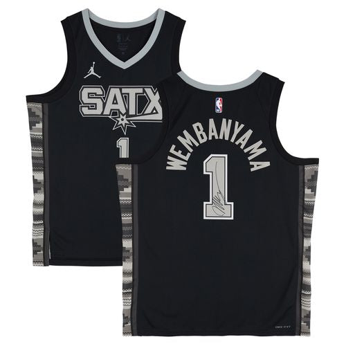 Victor Webanyama Autographed San Antonio Black Jordan Jersey - Fanatics unframed