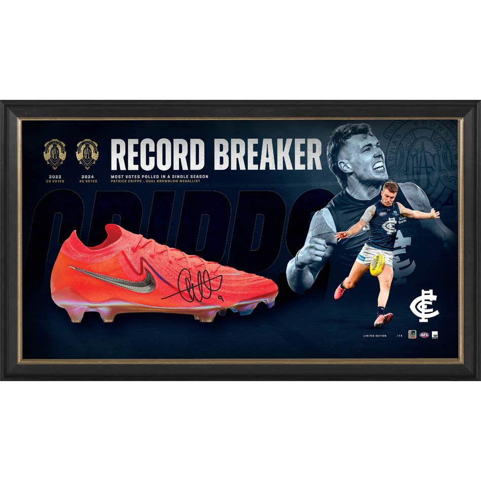 Carlton Patrick Cripps 2024 Signed Boot Display